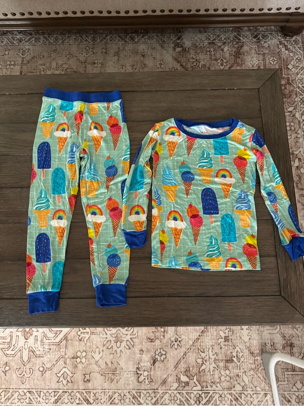 Little Sleepies Ice Cream & Rainbow Pajama Set - Aqua & Blue Trim